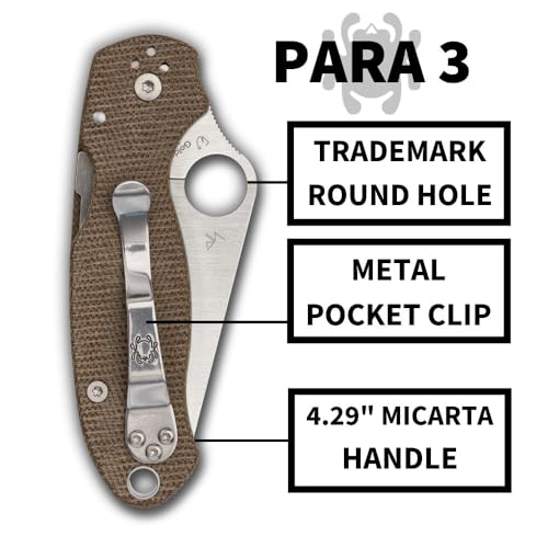 Spyderco Para 3 Folding Pocket Knife CPM CRU-WEAR Satin Blade, Micarta Handle