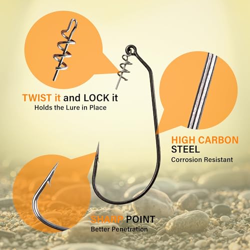 Reaction Tackle 4/0 Swimbait Hooks for Bass Fishing - Soft Plastic Lure Hooks with Spring Keeper - 25 Pack