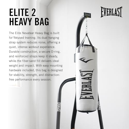 Everlast Elite 80lb White Punching Bag - Heavy-Duty Boxing MMA Training Equipment