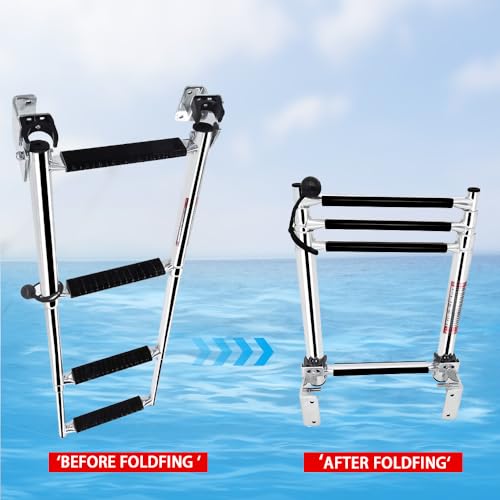 Mojiate 8581S4 Stainless Steel Telescopic Boat Ladder Side Mount, Corrosion-Resistant & Non-Slip Steps