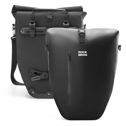 Waterproof Bike Panniers 20L Roll-Top Quick-Release 3-in-1 Bag - Black x2
