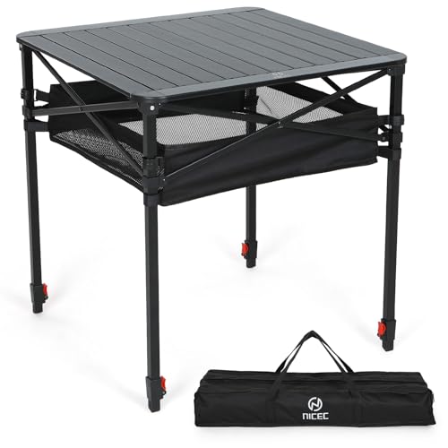 Nice C Large Aluminum Adjustable Camping Folding Table, 27 Inch