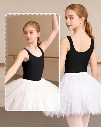 Girls Seamless Sleeveless Ballet Leotard - Large Black Dance Unitard for Gymnastics & Ballet