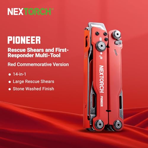NEXTORCH PIONEER MT20 14-in-1 Multi-Tool Set with Red Handle, Pliers, Scissors & Glass Breaker