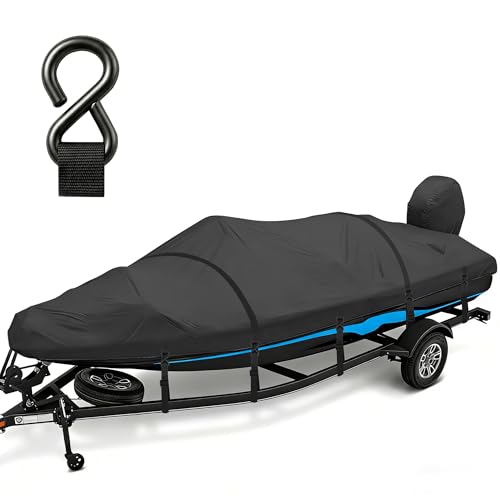 1200D Waterproof Boat Cover 16-18.5 ft with Metal Buckles - Pure Black