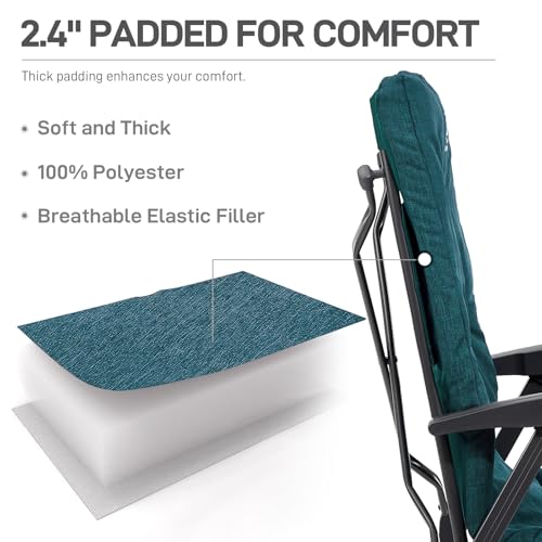 Ever Advanced Green Folding Camping Recliner Chair Fully Padded with Adjustable High Back Support for Adults