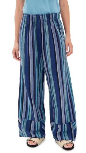 X-Small Women's Days End Linen Striped Pull-On Pants - Navy Combo
