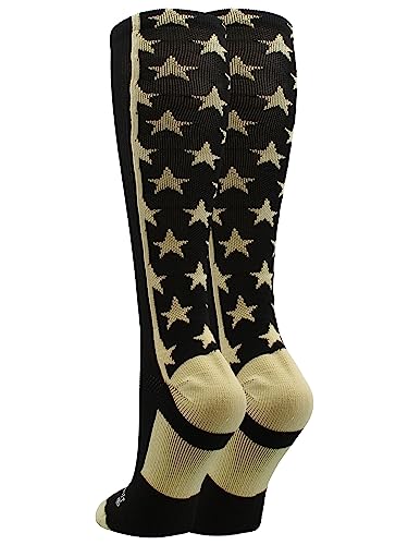 All Stars Socks with Stars for Baseball Softball Football Youth & Adult Medium Black Vegas Gold