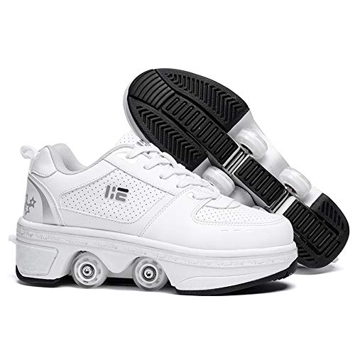 TAILORIA Kids 3.5 White 2-in-1 Roller Skate Shoes with Wheels, Detachable & LED Lights