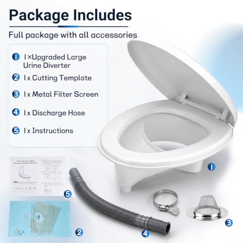 Large Composting Toilet Urine Diverter & Seat DIY Kit with Stainless Steel Sink