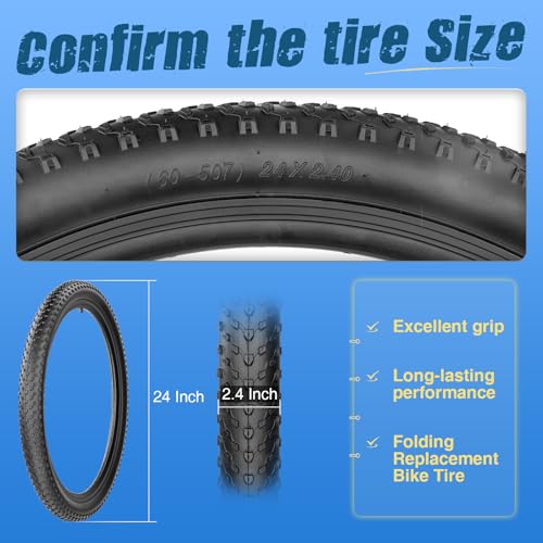 24x2.4 Inch MTB Bike Tire & Inner Tubes - Small Knobby Tread, 2 Pack - Compatible with Mountain Bikes, BMX, E-Bikes - Variation: 24x2.4 / 2 Tires+2 Tubes