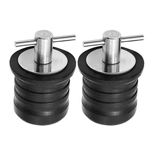 2 Pack 1-1/4 Inch T-Handle Drain Plugs - Rubber Sealed Locking Marine Drainage