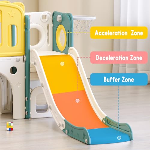 Green 8-in-1 Toddler Playground Playset with Slide & Basketball Hoop