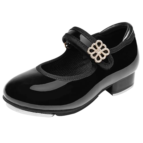 Toddler Girls Rhinestone Tap Shoes with Buckle - Black, Size 10