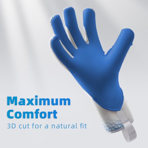 Blue WVVOU Goalkeeper Gloves for Adults & Youth Soccer - 8 Size, Breathable, High Grip Latex