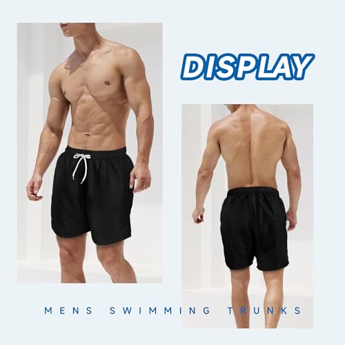 Men's Swim Trunks Quick Dry Swimwear 7 Inch with Mesh Lining - Medium Black