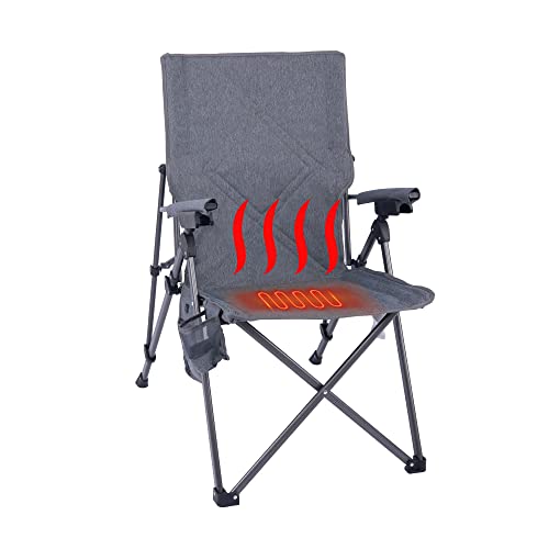 Sunnyfeel Grey Outdoor Reclining Camping Chair with Heating, Adjustable 3-Position Foldable Heavy Duty Lounger, 300 LBS Capacity