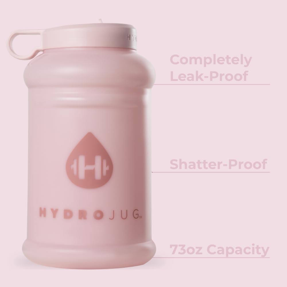 HydroJug Half Gallon Water Bottle 73oz - Refillable, Reusable Jug with Carry Handle - Leakproof Guarantee - Great for On-The-Go Hydration - Dishwasher Safe, BPA Free, Pink Sand (Pro Jug V2)
