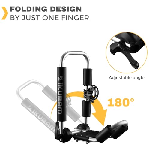 IKURAM R Aluminum Folding J-Style Kayak Roof Rack - Silver, 3-in-1 Universal Fit