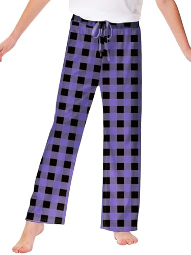 Remimi Girl Boy Plaid Pants with Drawstring - Purple Black, 7-8 Years
