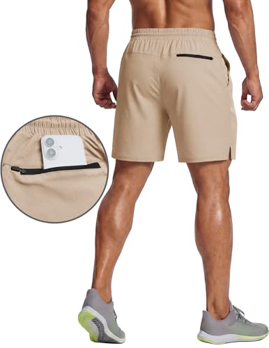 Men's 7 Inch Athletic Shorts Large Khaki Quick Dry Workout Shorts