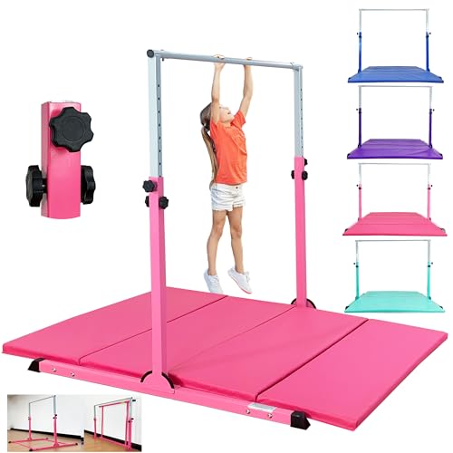 MARFULA Adjustable Gymnastics Kip Bar for Kids & Teens with Mat - Pink