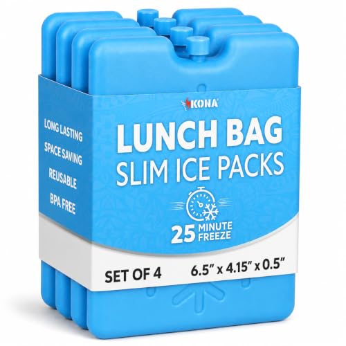 Kona 4 Pack Slim Ice Packs for Lunch Boxes & Coolers - Reusable Quick Freeze Small Cold Packs - Blue Variation 4