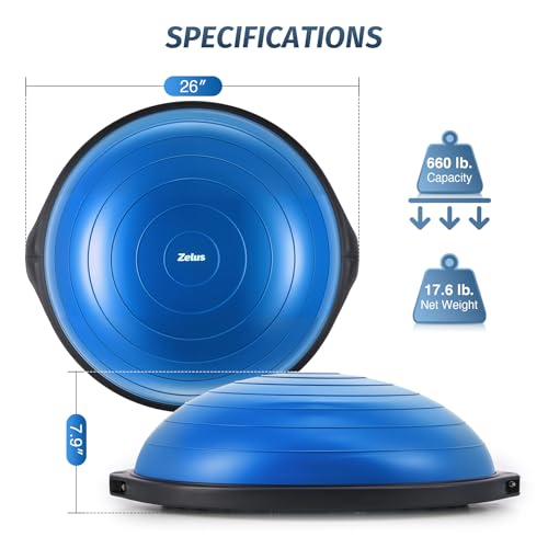 Blue 25-Inch Inflatable Balance Ball with Wobble Board, Resistance Bands & Pump