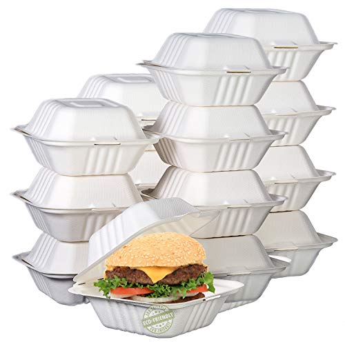 Green Earth Compostable 6-Inch Clamshell Food Box - 500 Pack, Bagasse Food Container with Variation 1-Compartment