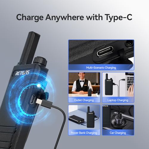 Retevis RT22P Rechargeable Compact Walkie Talkies 2-Way Radio 4 Pack Without Earpiece