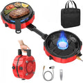 Red Foldable 2-Burner Propane Camping Stove with Piezo Ignition, Adjustable Burners & Carry Bag
