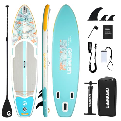 GENREEN 10'6" Inflatable Stand Up Paddle Board Blue Jellyfish - Beginner & Stable