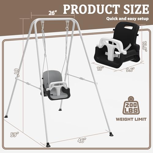 Black Toddler Swing with Soft Cushion - Foldable Indoor & Outdoor Baby Swing