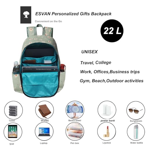 Corduroy Travel Backpack with Floral Matcha Daisy Print Waterproof & Spacious
