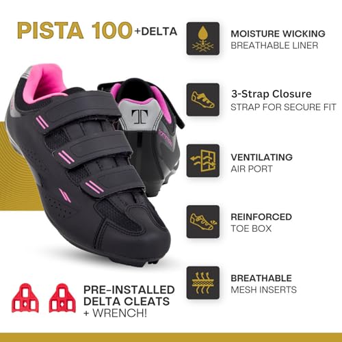 Women’s Indoor Cycling Shoes with Delta Cleats - Black & Pink Variation 9
