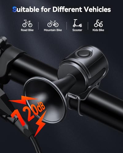 Black Electric Bike Horn 120dB Loud Bicycle Bell with Batteries - Easy Install