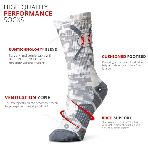ChalkTalkSPORTS Cushioned Mid-Calf Crew Baseball Socks - Red Navy Crossed Bats (Small / Digital Camo)