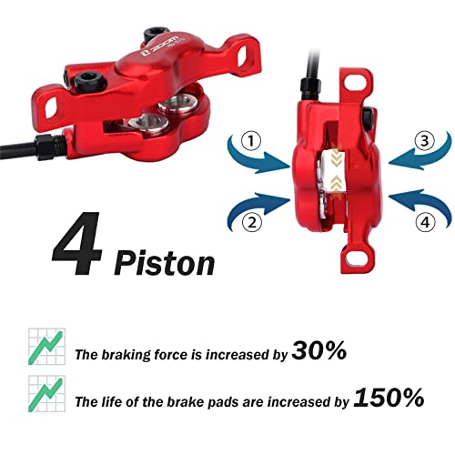 Electric Bike Hydraulic Brake Set with 180mm Rotors - Red, 2-Pin Connector