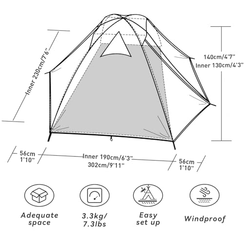 Forceatt 3-Person Green Waterproof Lightweight Camping Tent for Outdoor Hiking