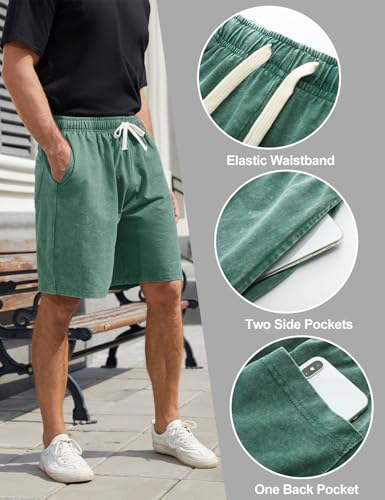 Flygo Men's 3 Pack Athletic Sweat Shorts - Acid Washed with Pockets - Large / Black Light Grey Green