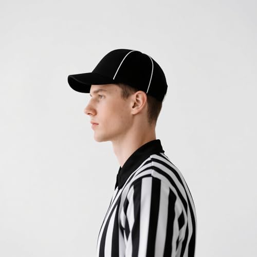 Referee Hat Black with White Stripe Adjustable Cotton Cap - One Size