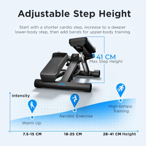 JLL Fitness Black Twist Stepper Machine with Resistance Bands – Low-Impact Cardio