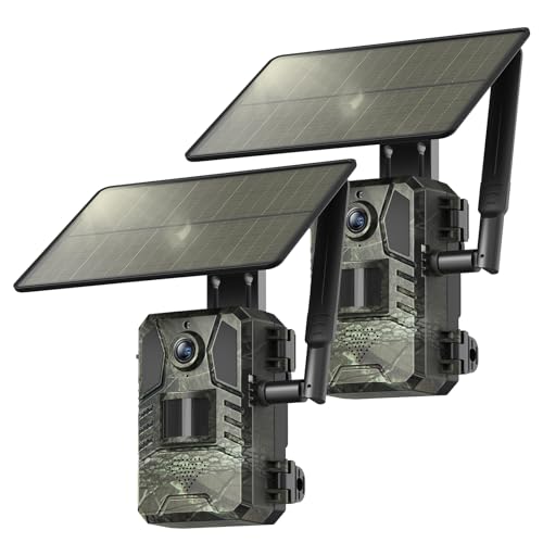 Loatos 2-Pack Cellular Trail Camera with 2K HD Live Streaming, Night Vision, Solar Power, Waterproof IP66