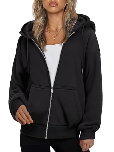 Zeagoo Women's Oversized Zip-Up Hoodie Fleece Jacket - Black, XX-Large