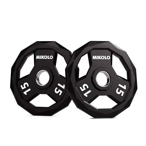 Mikolo 15LB Pair Rubber-Coated 12-Sided Weight Plates with Handles for Home Gym & Strength Training