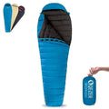 Ultralight Down Sleeping Bag for Adults - 59°F-68°F, Blue / Black, Compact Backpacking