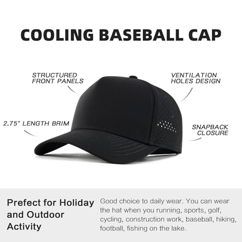 Men Adjustable Snapback Laser Cut Mesh Baseball Cap - Black