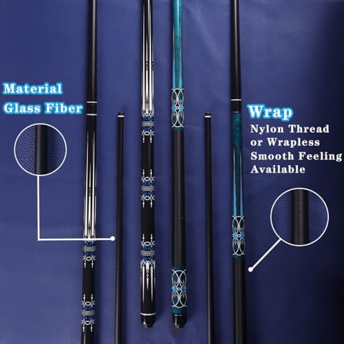 Glass Fiber Pool Cue Set - 58 Inch 2-Piece Professional Billiard Cue with Case & Glove - Variation Cue Set A