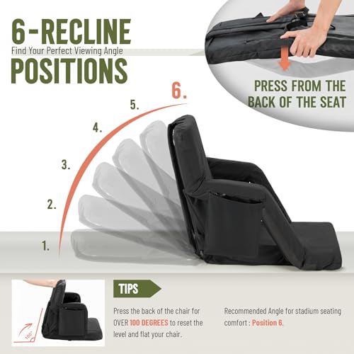 20.5 Inch Heated Stadium Seats 2 Pack with Back Support & Dual-Zone Heat - Portable Bleacher Chairs