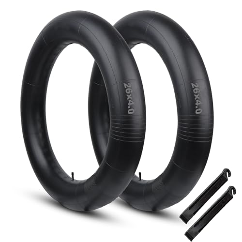 26x4.0 Inch Fat Bike Inner Tube - Schrader Valve, Puncture-Resistant Butyl Rubber, 2-Pack with Tire Levers